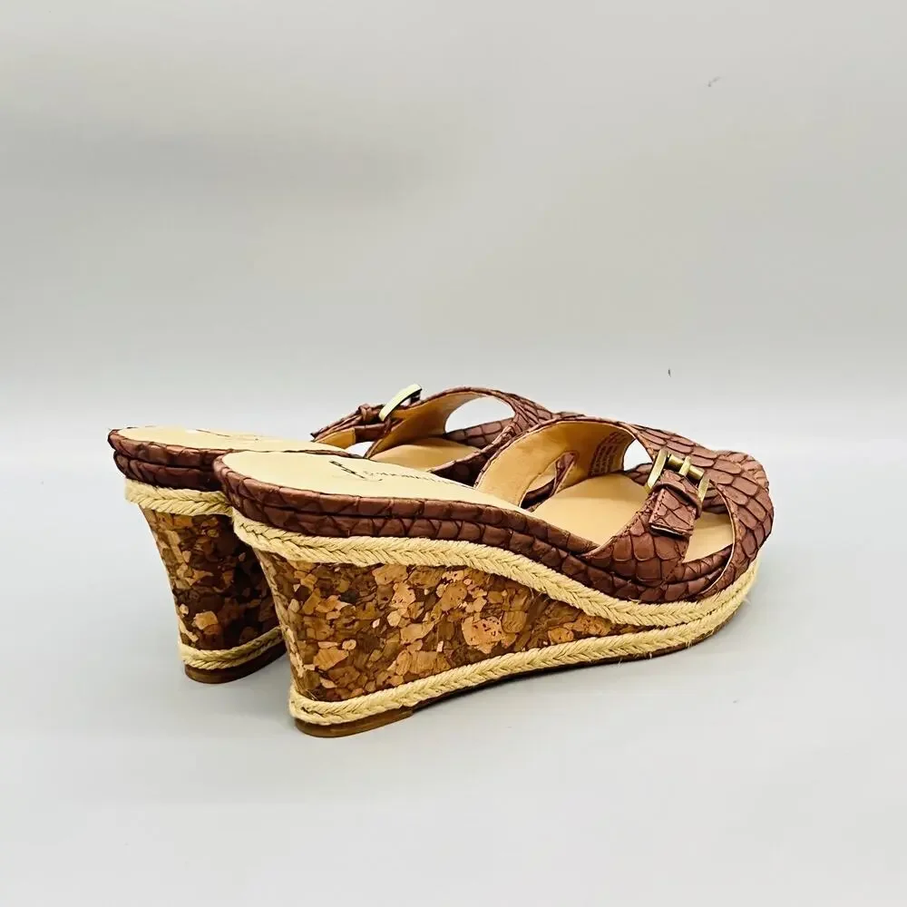 Donald J Pliner Lisa Sandals Womens 9 Brown Leather Espadrille Wedge Shoes